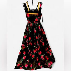 B Darlin Black Dress with Red Floral Accents